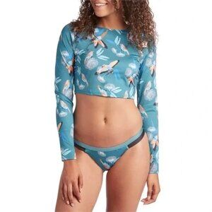 Patagonia Teal Floral Long-Sleeve Crop Rash Guard Bikini Set